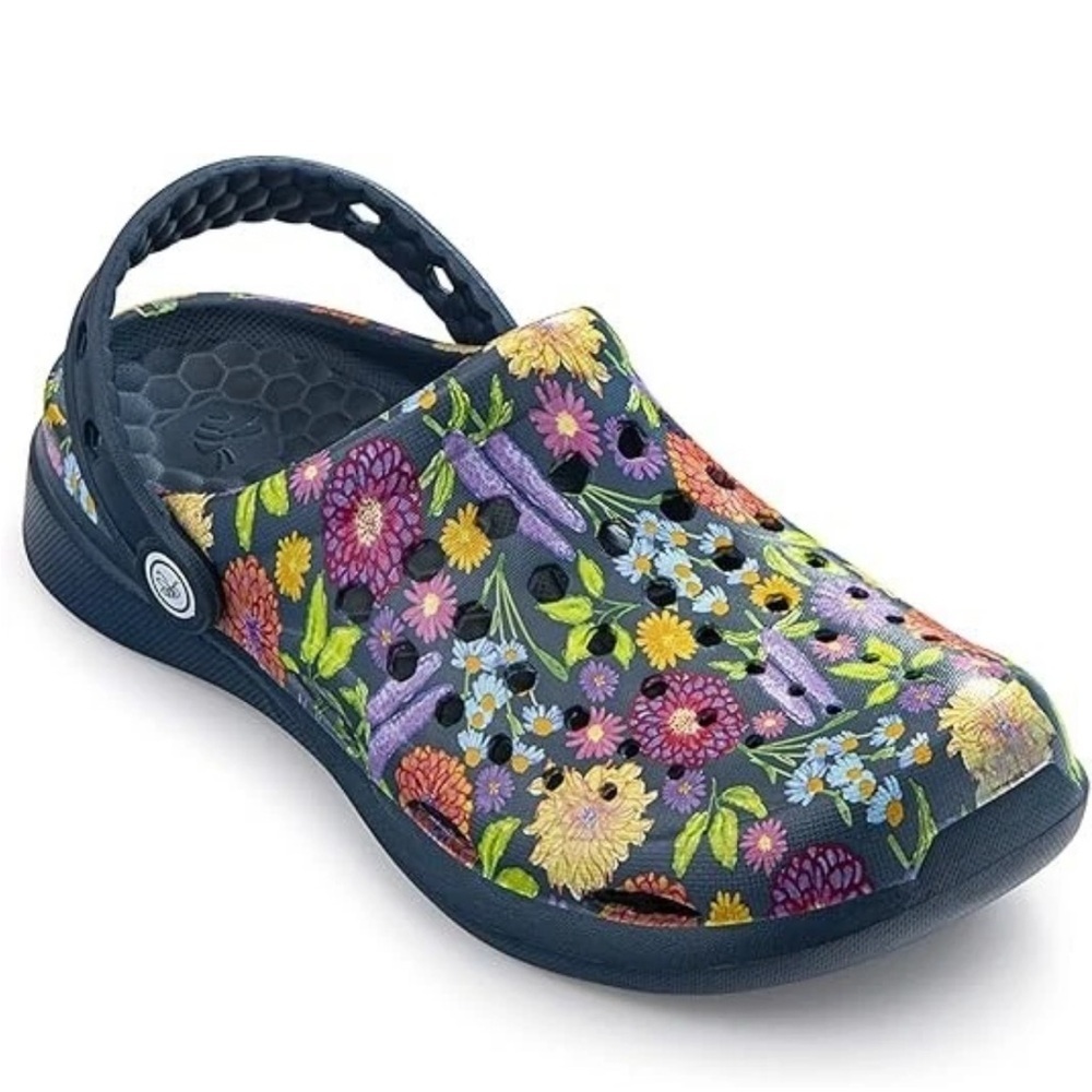 Joybees Active Clog Sandal Navy Painted Floral Adult Sandal Unisex Size W 9 M 7